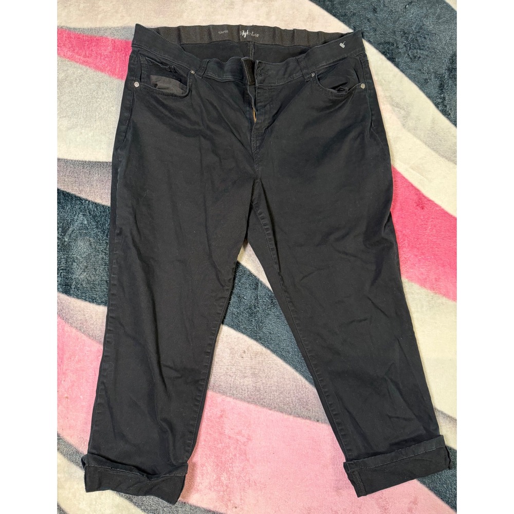 Style & Co Womens Black Capri Pants Size 16W Stretch Cuffed Cropped Trousers